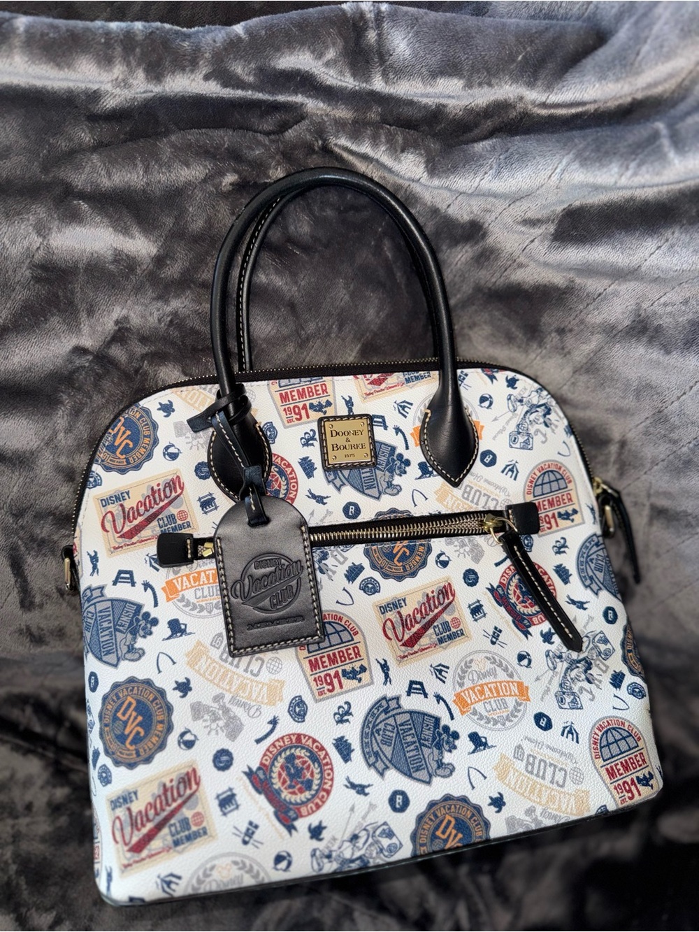 Dooney & Bourke White Navy & Tan Disney Vacation Club Domed Satchel